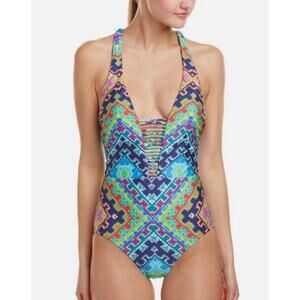 Nanette Lepore Swimsuit Womens Size S Coral Reef Goddess One Piece Geometric